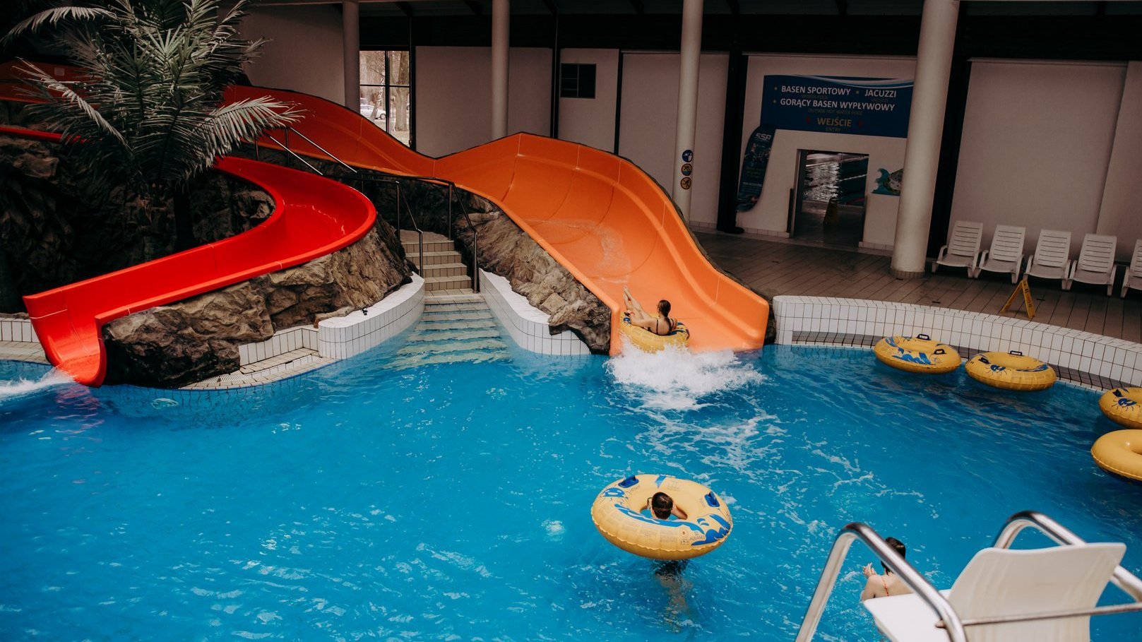 Indoor Red Slide - water slide at Aquapark Fala Łodz